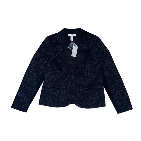 Chico's Jacquard Blazer  Suit Jacket Chico Size 1 U.S. Medium 8 / 10 Black - Picture 1 of 4